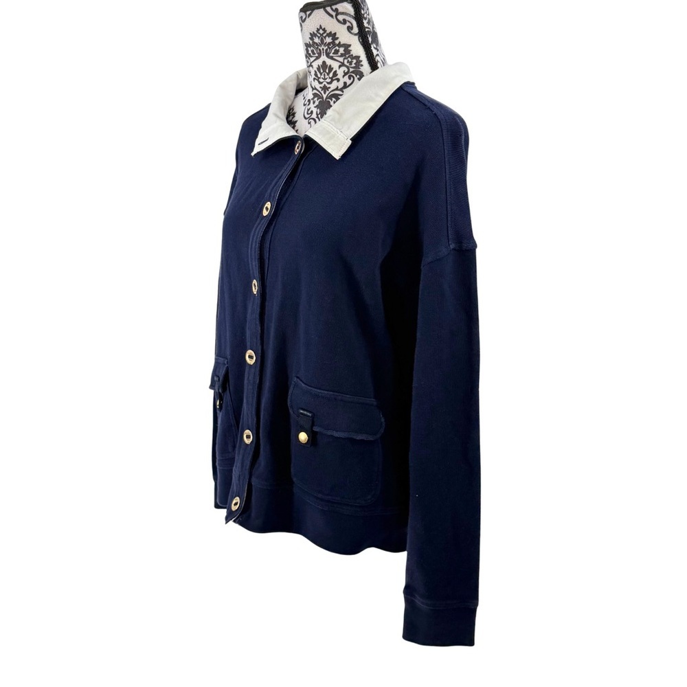 Lauren Ralph Lauren Vintage Cardigan Jacket Navy White Collar Gold Logo Buttons - Picture 8 of 11